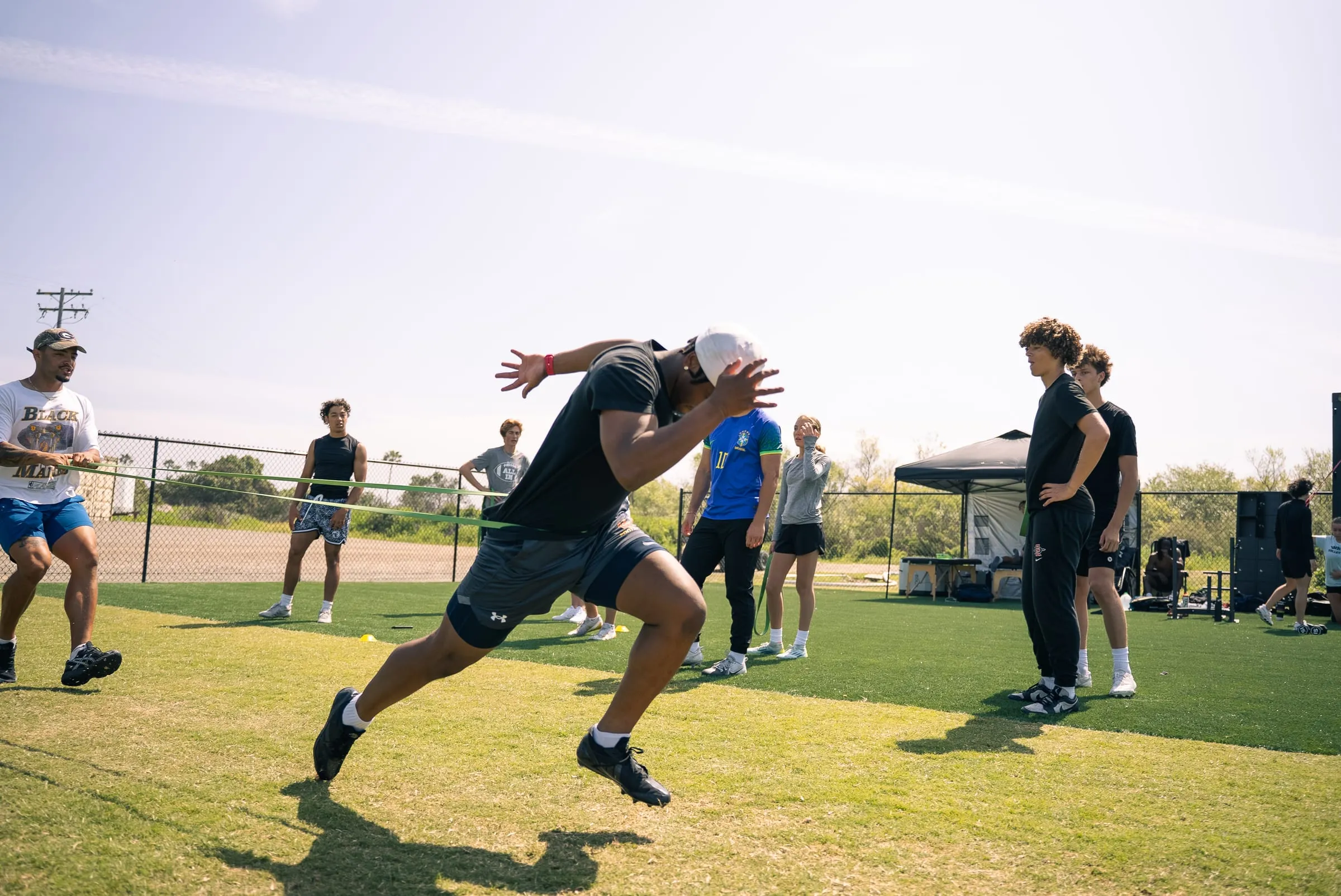 Athletes training together on the field
